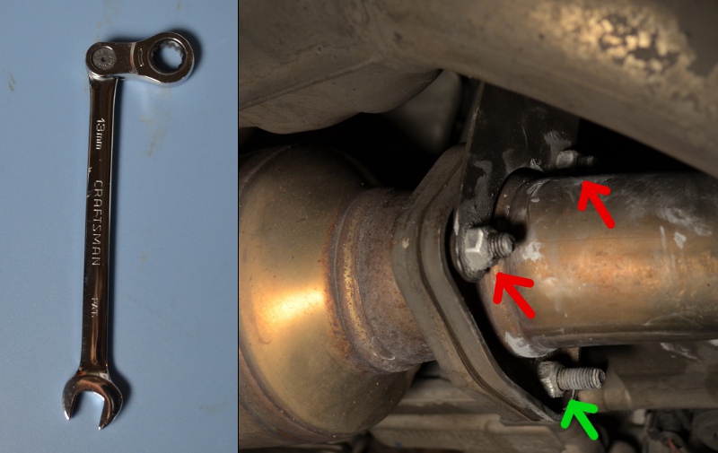 Remove the bolts connecting the mufflers to the catalytic converters