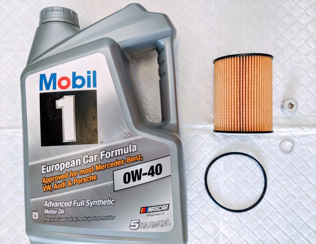 Typical parts required for a Porsche oil change