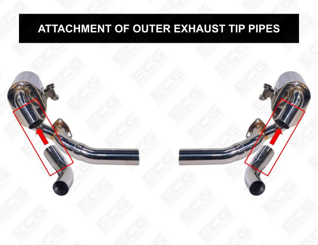 Install the outer exhaust tip pipes on the side mufflers.